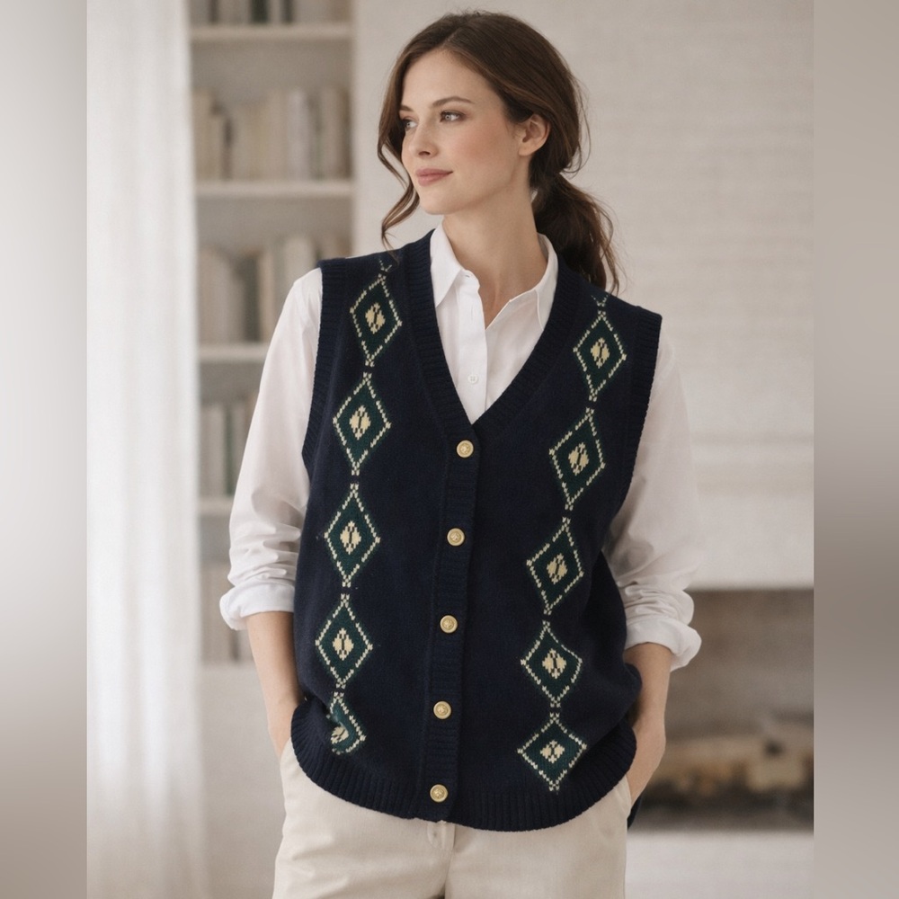 Vintage Pendleton 100% Lambswool Argyle Sweater Vest | Oversized Preppy Academic